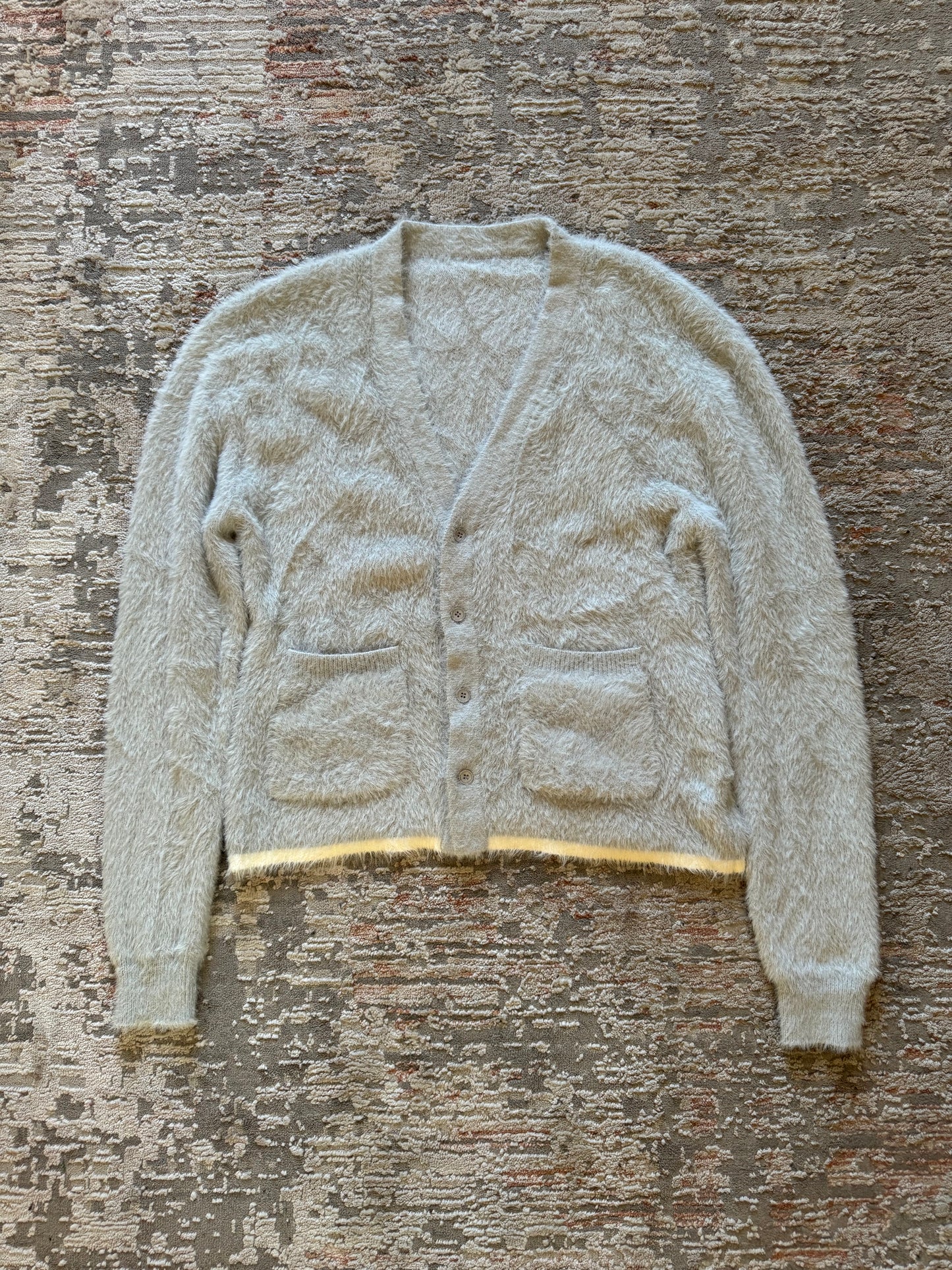Mohair Contrast Cardigan (Grey+White) Large