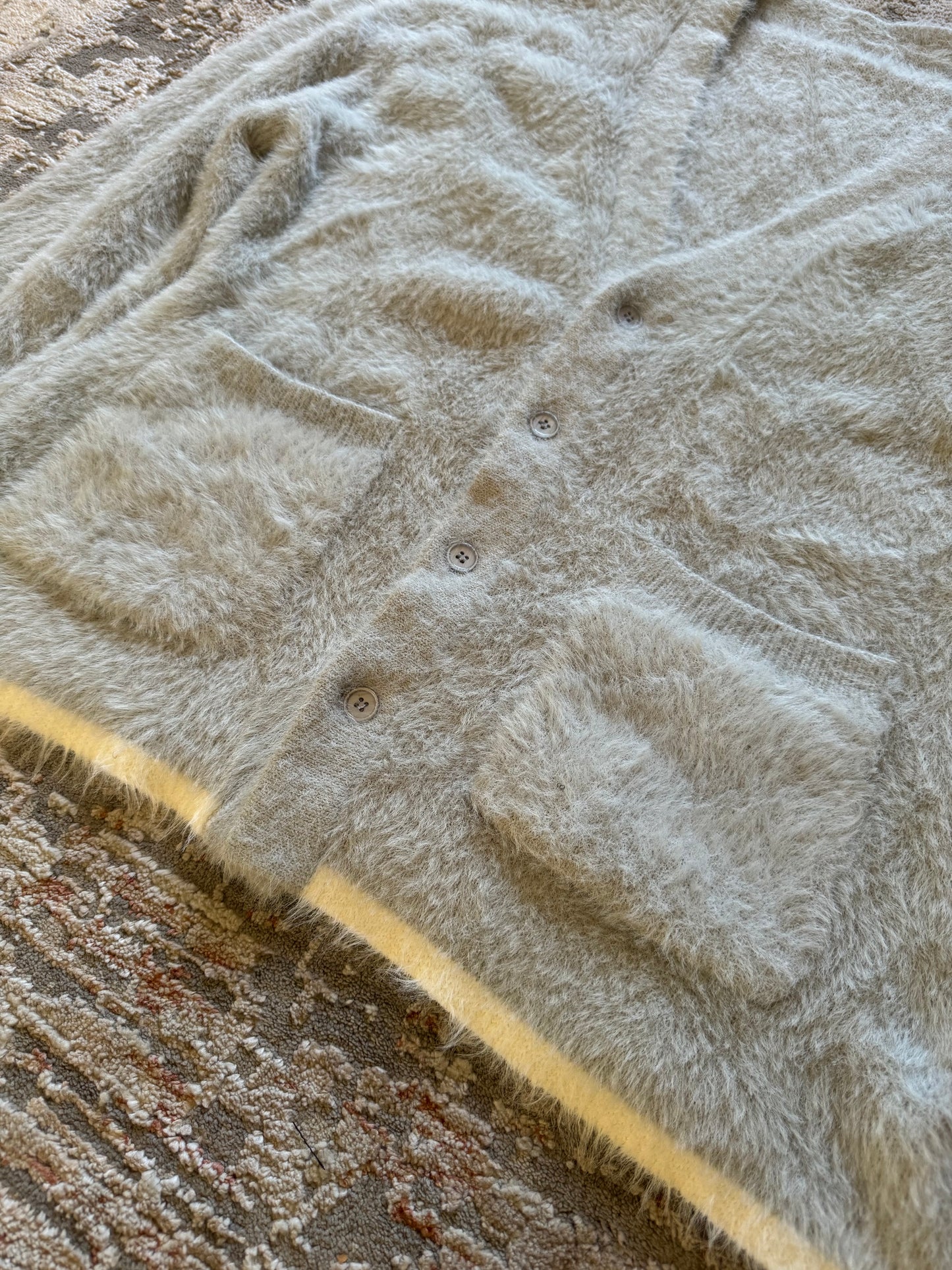Mohair Contrast Cardigan (Grey+White) Large