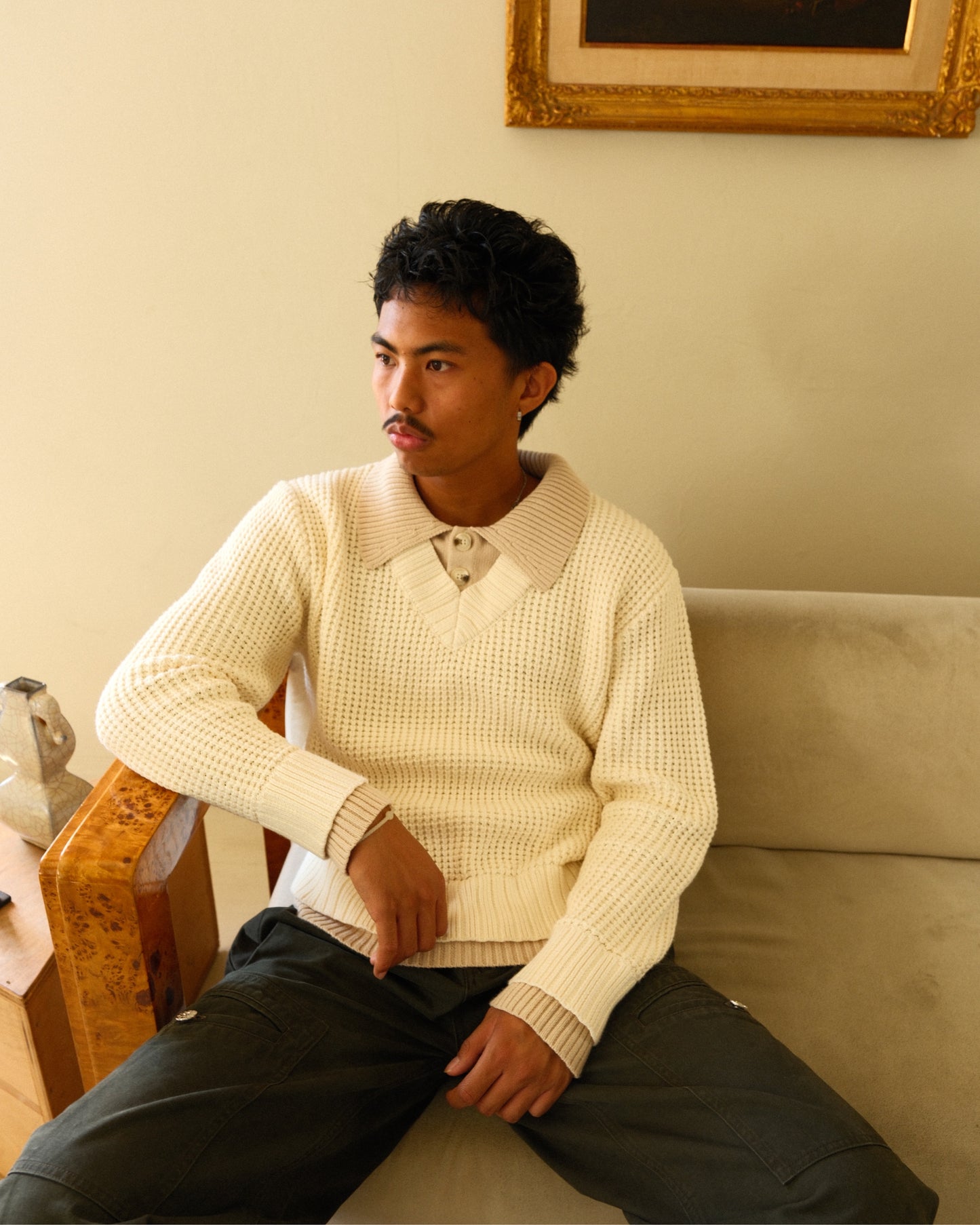 Dual V Polo Cream/Beige