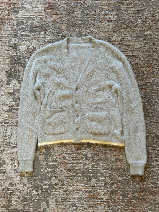 Mohair Contrast Cardigan (Grey+White) Large