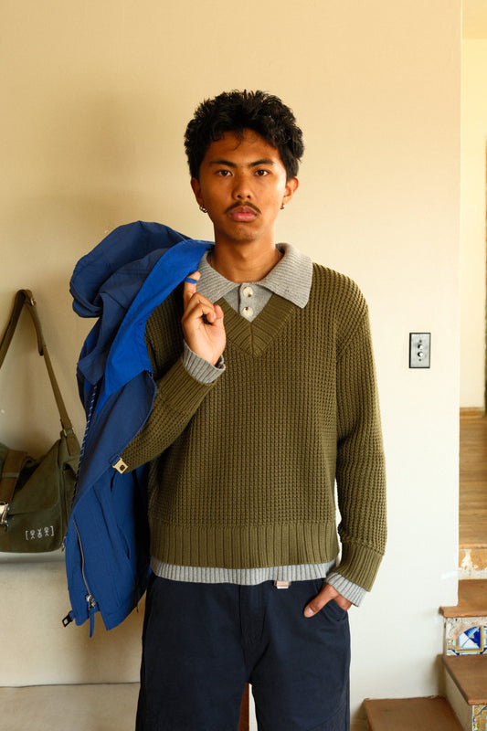 Dual V Polo - Olive/Stone